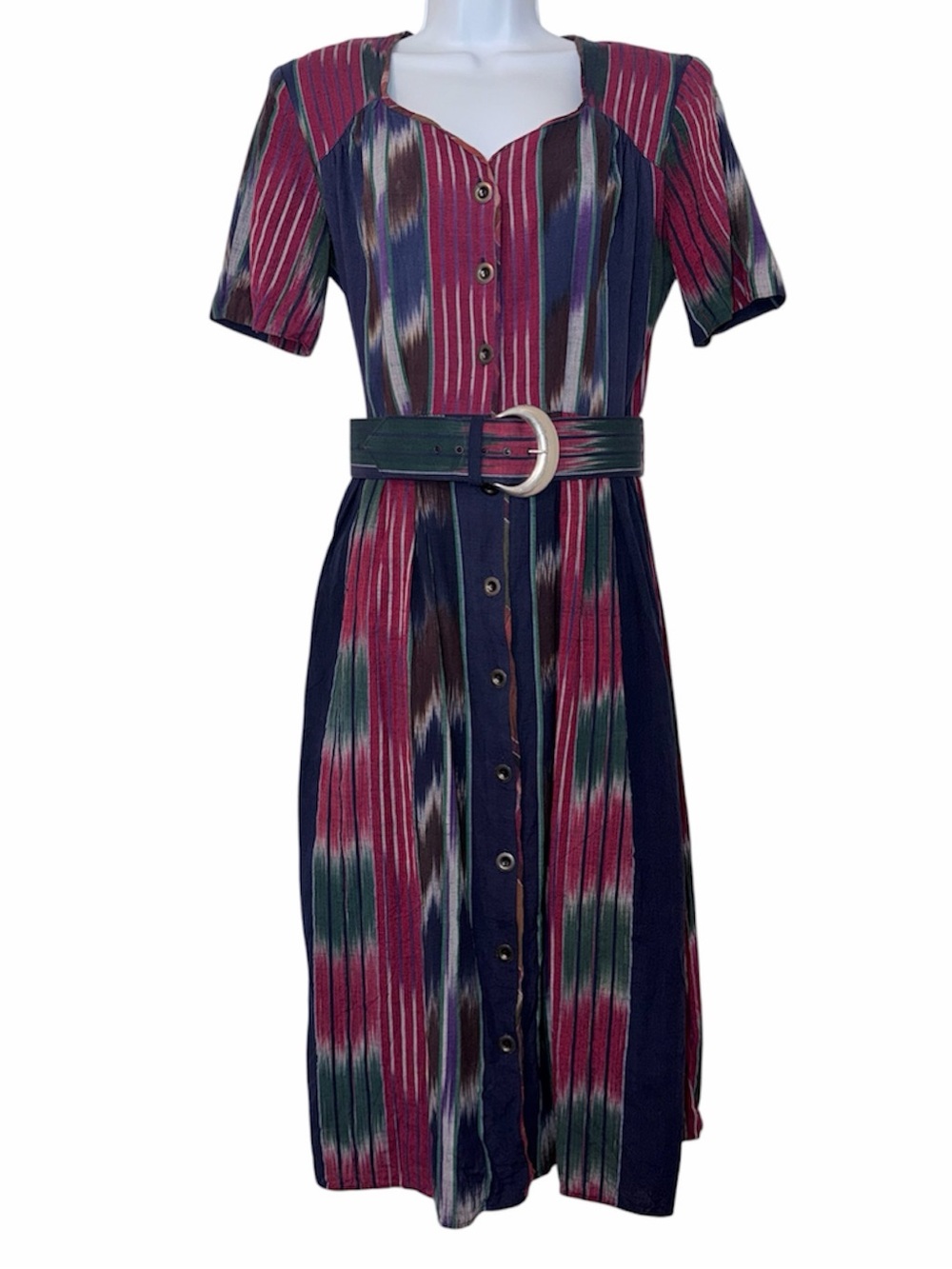 Carole Little Vintage Ikat Stripe Belted Midi Dress Size 8